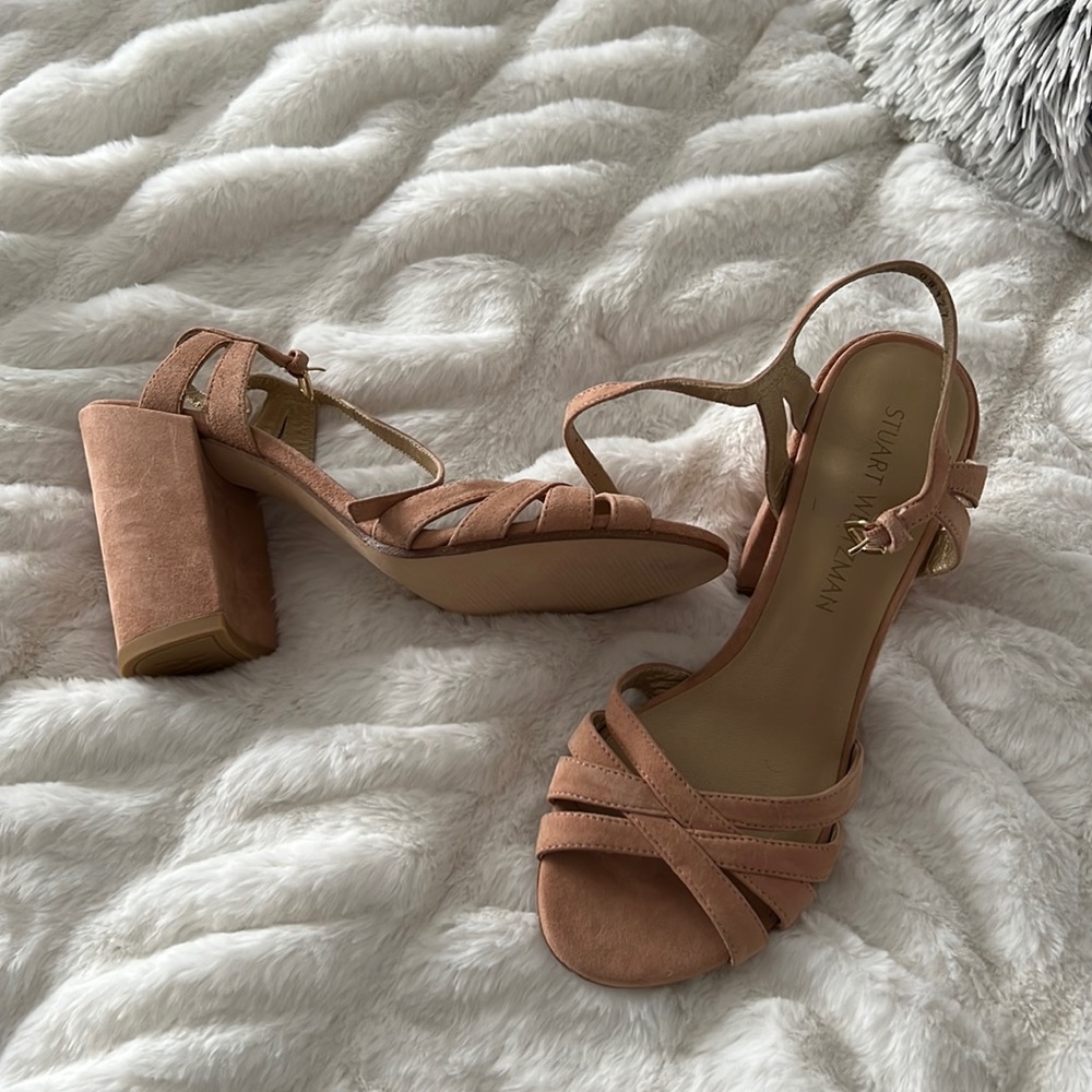 Stuart Weitzman chunky peach nude heels 7M